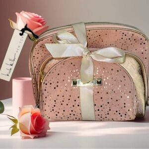 Nicole Miller Shimmer Pink Glitter 3-Piece Cosmetic Bag Set Makeup Organizer